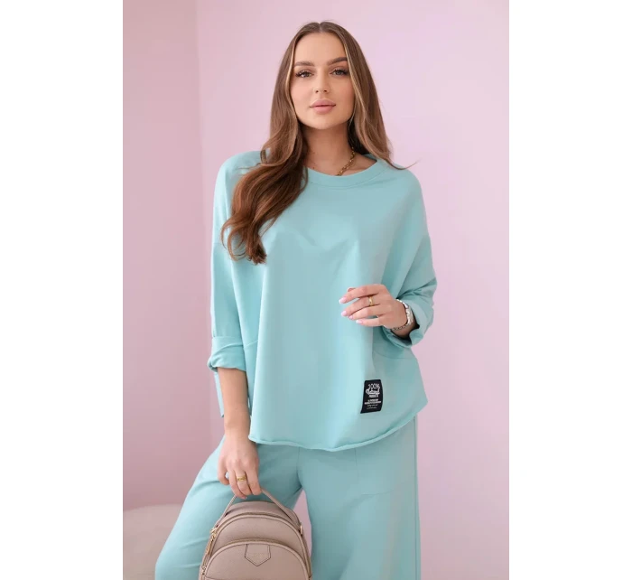 Bavlněná mikina kalhoty set tmavá máta Bavlněná mikina kalhoty set tmavá máta