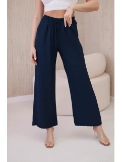 Viskózové kalhoty se širokými nohavicemi Námořnická modř