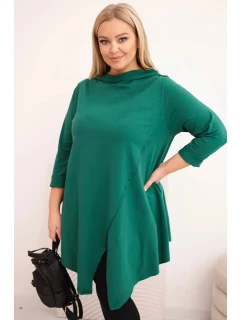 Dámská bavlněná blůza Plus Size asymetrická s ohrnutým rukávem zelená