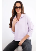 Dámská mikina máslová z viskózy s límečkem a výstřihem do V světle fialová