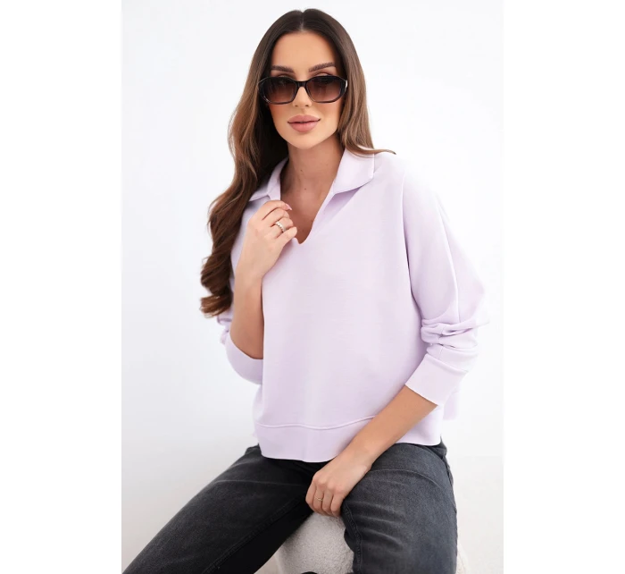 Dámská mikina máslová z viskózy s límečkem a výstřihem do V světle fialová