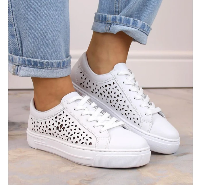 Skórzane buty W białe model 22018131 - Rieker