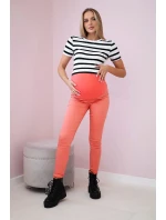 Těhotenské kalhoty, barevná džínovina tmavě meruňková