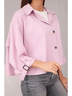 Dámská jarní bavlněná bunda model 22084769 na knoflíky s límcem světle fialová - K-Fashion