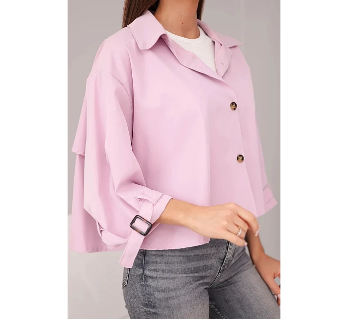 Dámská jarní bavlněná bunda model 22084769 na knoflíky s límcem světle fialová - K-Fashion