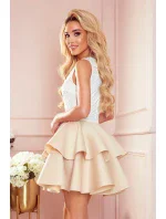 ZLATA - Béžové dámské dvoubarevné šaty s krajkovým výstřihem a pěnou 368-2