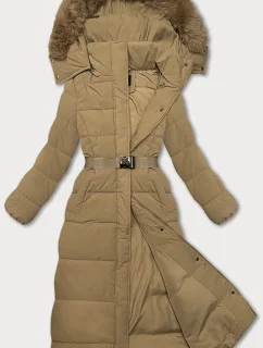 Béžová dlouhá hrubší s opaskem model 21248927 - STELLA FASHION
