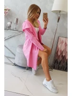 Volná bunda s kapucí růžová