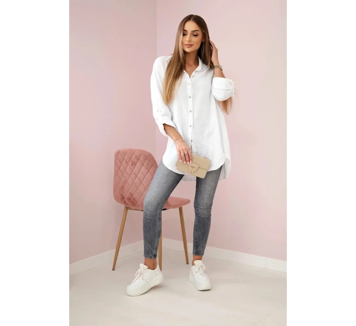 Bavlněná mušelínová košile oversize bílý