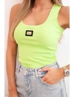 Dámská pruhovaná top na ramínkách s ozdobnou nášivkou model 21308341 zelená - K-Fashion Dámská pruhovaná top na ramínkách s ozdobnou nášivkou model 21308341 zelená - K-Fashion