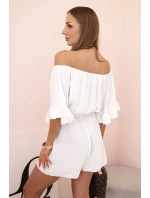 Dámský bavlněný overal bez rukávů s vázáním v pase ecru