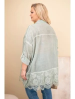 Dámská košile Plus Size bavlněná s krajkovým zakončením khaki Dámská košile Plus Size bavlněná s krajkovým zakončením khaki