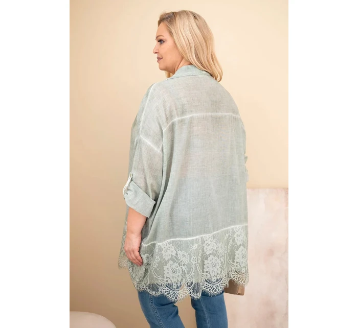Dámská košile Plus Size bavlněná s krajkovým zakončením khaki Dámská košile Plus Size bavlněná s krajkovým zakončením khaki