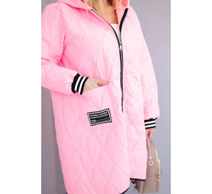 Dámská bunda Plus Size prošívaná s kapucí a manžetami růžová model 21911642 - K-Fashion