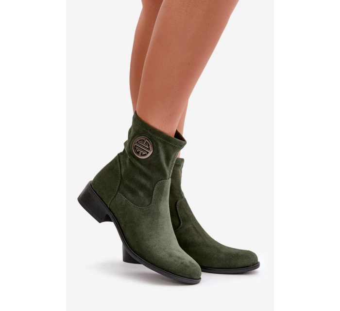 Dámské Botky Na Zip S Dekorativním Detalem Eko Semišové Zelené model 21668042 - Boto