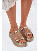 Zdobené dámské sandály na platformě se síťkou S.Barski MY51-016 zlaté Zdobené dámské sandály na platformě se síťkou S.Barski MY51-016 zlaté