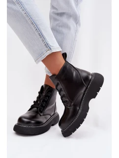 Dámské zateplené kotníkové boty na platformě s šněrováním Černé model 21935154 - Boto