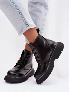 Dámské zateplené kotníkové boty na platformě s šněrováním Černé model 21935154 - Boto