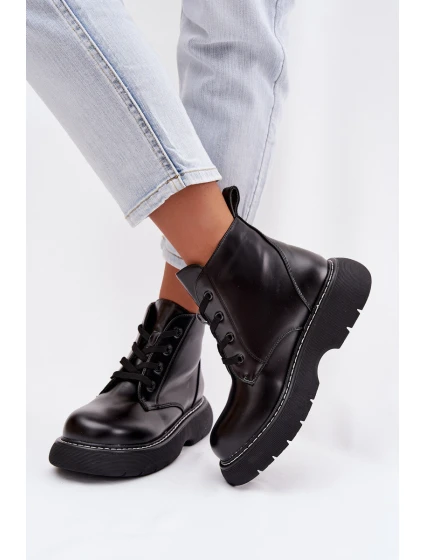 Dámské zateplené kotníkové boty na platformě s šněrováním Černé Harmine Dámské zateplené kotníkové boty na platformě s šněrováním Černé Harmine