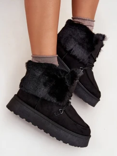 Dámské sněhule na platformě s kožešinkou a šněrováním Big Star – černé