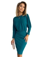 Dámské žebrované šaty v mořské barvě se stahovacími lemy na rukávech model 17913674 - numoco