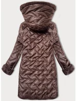 Dámská bunda v čokoládové barvě pro přechodné období s kožešinovou podšívkou model 21248337 - S'WEST Dámská bunda v čokoládové barvě pro přechodné období s kožešinovou podšívkou model 21248337 - S'WEST