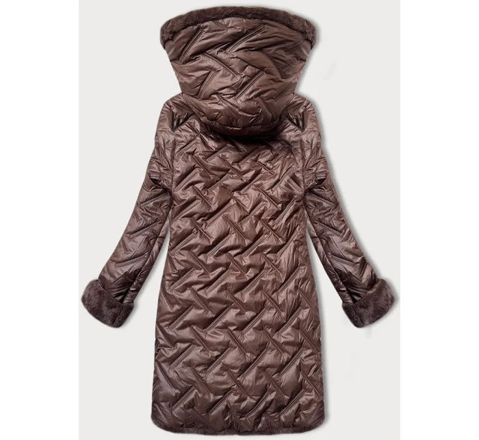 Dámská bunda v čokoládové barvě pro přechodné období s kožešinovou podšívkou model 21248337 - S'WEST Dámská bunda v čokoládové barvě pro přechodné období s kožešinovou podšívkou model 21248337 - S'WEST