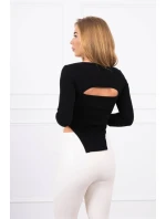 Halenka s žebrovaným výstřihem černá Halenka s žebrovaným výstřihem černá