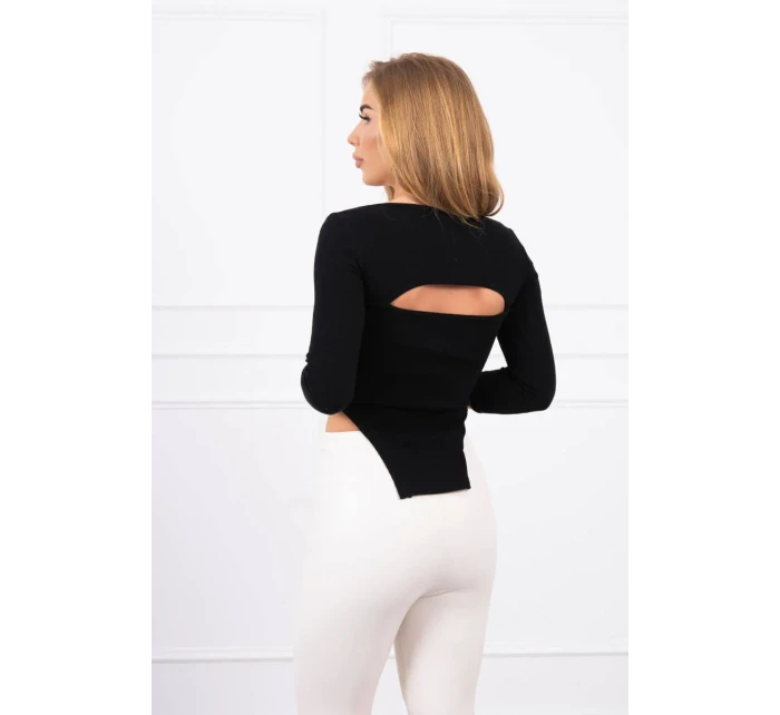 Halenka s žebrovaným výstřihem černá Halenka s žebrovaným výstřihem černá