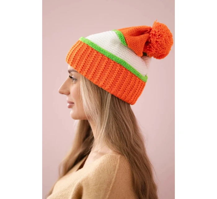 Kinga dámská čepice K297 oranžová+zelená neon+bílá