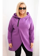 Dámská mikina Plus Size zateplená s kapucí a asymetrickým zipem tmavě fialová