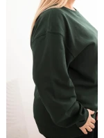 Dámská mikina Plus Size bavlněná basic s kulatým výstřihem tmavě zelená