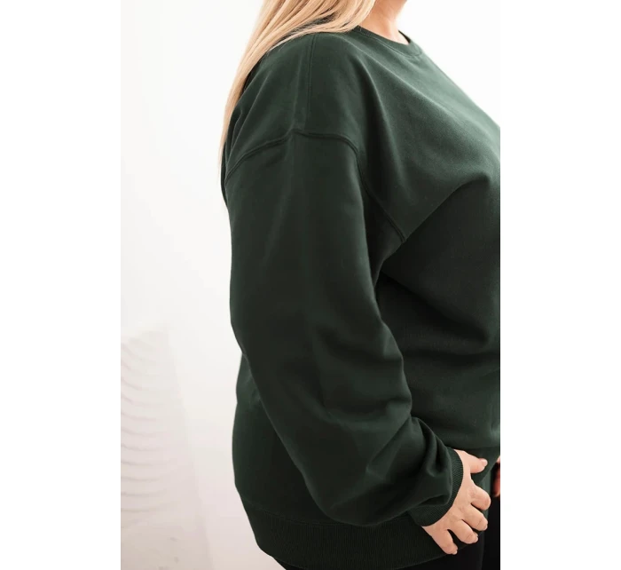Dámská mikina Plus Size bavlněná basic s kulatým výstřihem tmavě zelená