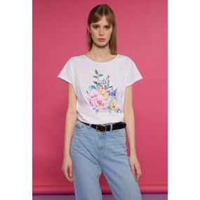Monnari Trička Bílé tričko s květinovým potiskem Multicolor