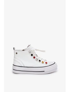 Dámské vysoké kožené trampky GOE – bílé