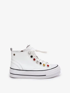 Dámské vysoké kožené trampky GOE – bílé