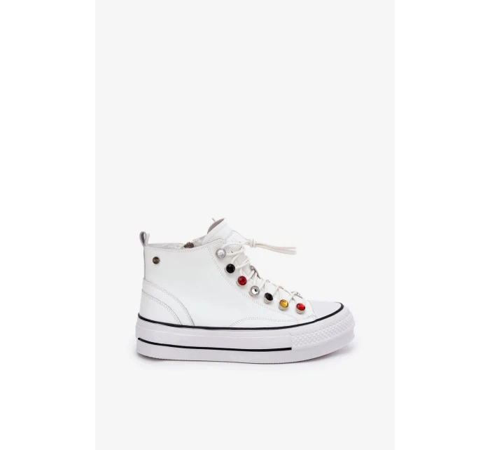 Dámské vysoké kožené trampky GOE – bílé