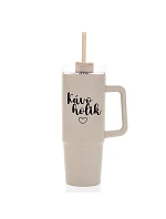 KÁVOHOLIK - béžový cestovní termohrnek s průhledným víčkem 900 ml