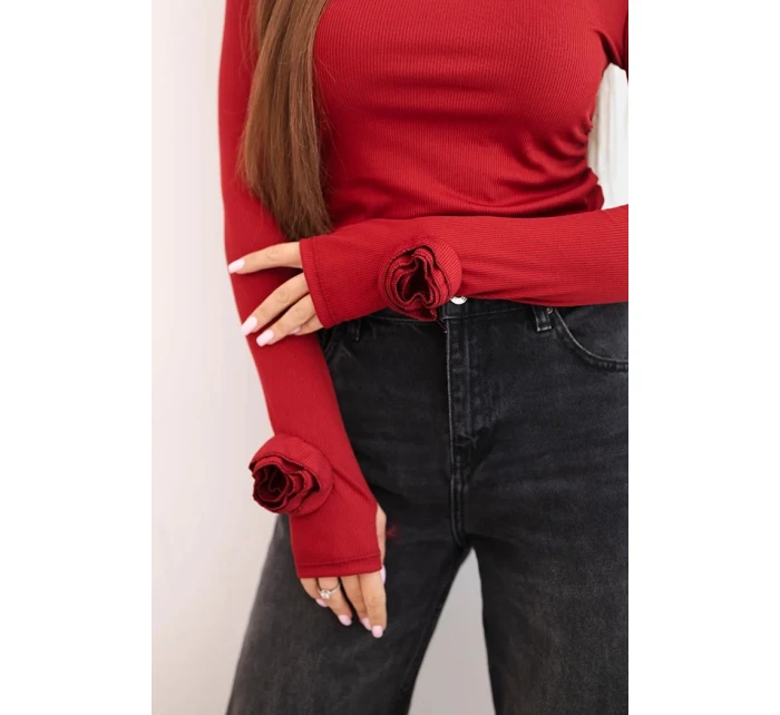 Dámská pruhovaná blůza s nařasením na boku bordová