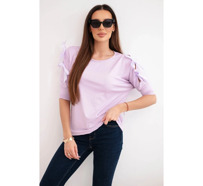 Dámská viskózová blůza s ozdobnými stuhami světle fialová