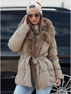 Dámská zimní bunda FURSOFT prošívaná s kapucí béžová FashionStreet TY4668