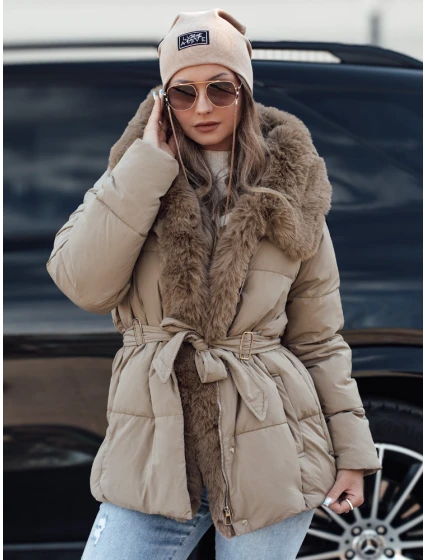 Dámská zimní bunda FURSOFT prošívaná s kapucí béžová FashionStreet TY4668