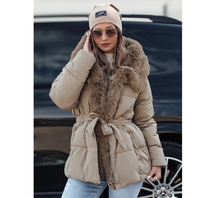 Dámská zimní bunda FURSOFT prošívaná s kapucí béžová FashionStreet TY4668