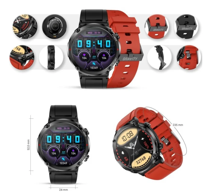 Chytré hodinky Gravity GT21-6 + červený silikonový řemínek