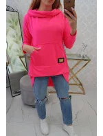Mikina s dlouhými zády a kapucí růžová neonová Mikina s dlouhými zády a kapucí růžová neonová