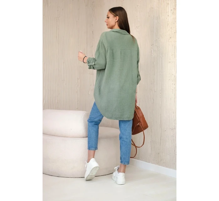 Bavlněná mušelínová košile oversize khaki