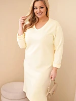 Dámské šaty Plus Size máslové s výstřihem do V a rukávem žlutá