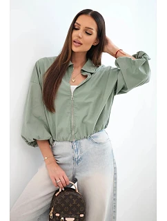 Dámská bavlněná bomber bunda na zip khaki