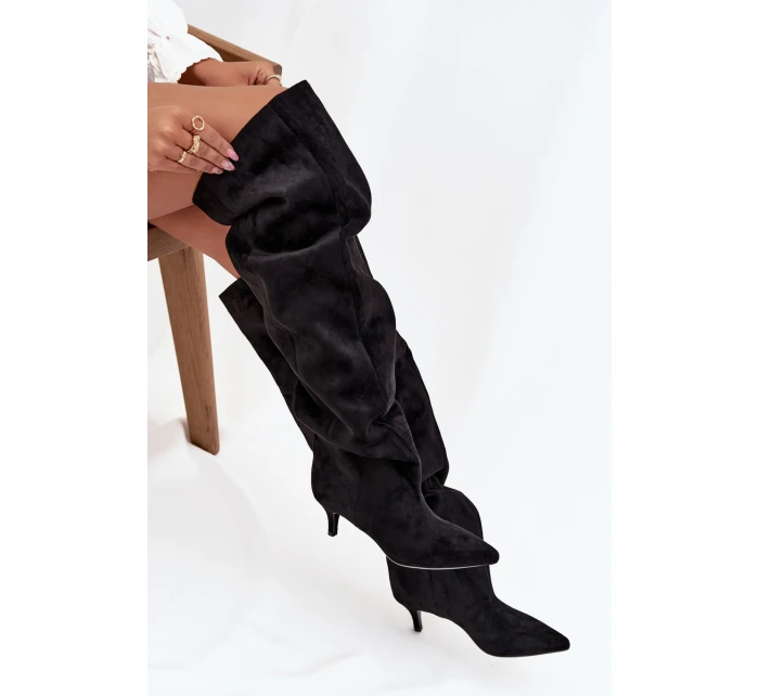 Nazouvací dámské kozačky na jehlovém podpatku černé model 21713418 - Boto