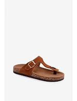 Kožené semišové žabky s zlatým přezkou Camel Honey